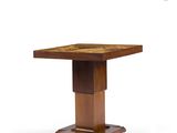 a wooden table with a square top on a white background