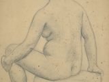un vieux dessin représentant une femme nue assise sur une table