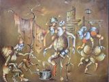 an image of a painting of a group of people with pots and pans