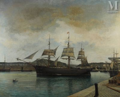 Albert CAUSSIN (1854-1904) L'escadre dans un port