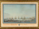 a painting of a painting of ships in a body of water