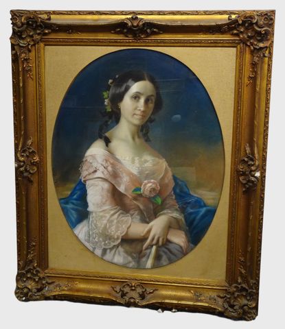 École française 19ème. Pastel « portrait de jeune femme », signé ...