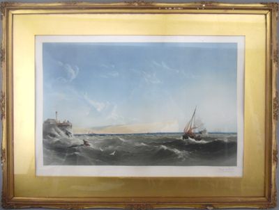 an image of a picture of a painting of a boat in the ocean