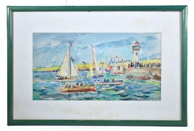 André FRAYE (1887-1963) "Voilier devant le phare"