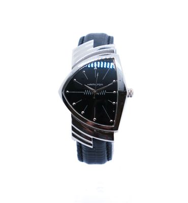 a black and silver watch on a white background