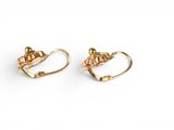 a pair of gold earrings on a white background