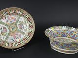 pair of chinese famille plates and saucer