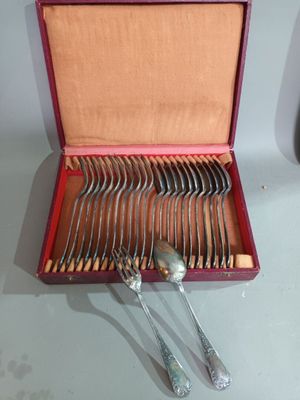silverware in a red case on a table with spoons and spoons