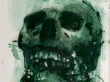 une photo d'une peinture représentant un crâne sur une feuille de papier