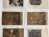 six vieilles photographies en noir et blanc représentant des personnes et des animaux dans une pièce