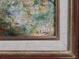 an image of a painting of a field of flowers in a brown frame