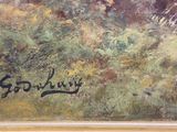 an image of a painting of a field with trees in the background