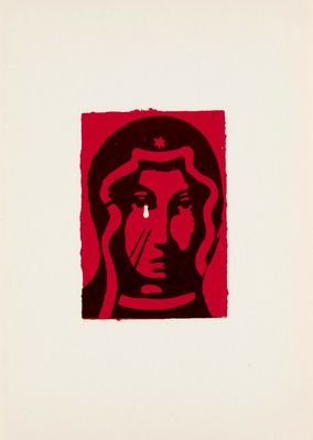 une image représentant un tableau rouge et noir représentant le visage d'une femme