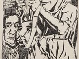 une image représentant un dessin d'un homme tenant un couteau à la main