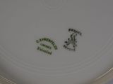 a white plate with a green and black design on it