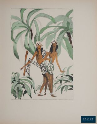 an image of a painting of a couple of people in a jungle