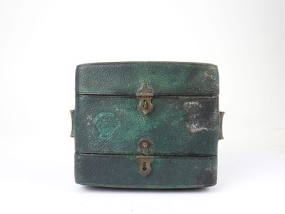 a small green box sitting on top of a white table