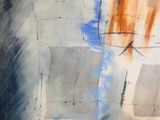 aquarelle abstraite représentant une composition aux couleurs orange, bleue et blanche