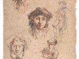 quatre études représentant une tête de femme, une tête d'homme, une tête de femme et une tête d'homme
