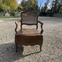 FAUTEUIL d'aisance à fond de canne en bois naturel à décor m… (photo 3)