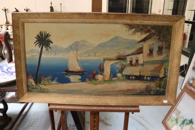 a picture of a painting on a easel in a room