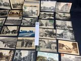several old black and white photographs of people and buildings