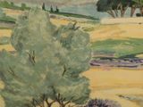 a picture of a painting of a landscape with trees