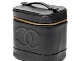 chanel black leather cosmetic case