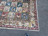 a cat sitting on a rug on the ground next to a person ' s shoes