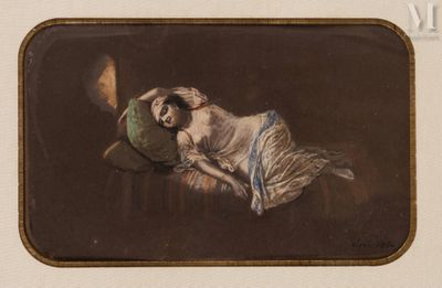 une photo d'un tableau représentant une femme allongée sur le sol