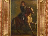 painting of a man riding a horse in a gold frame