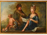 an image of a painting of a man and a woman reading a book