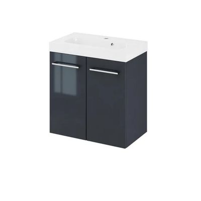 un lavabo blanc posé sous un meuble noir, à côté d'un autre lavabo blanc