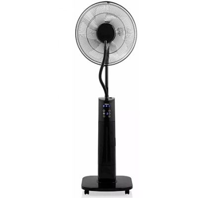 an image of a black fan on a stand on a white background