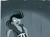 animation : cellule d'animation représentant une femme en robe noire et blanche