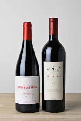 deux bouteilles de vin posées l'une à côté de l'autre sur une table en bois