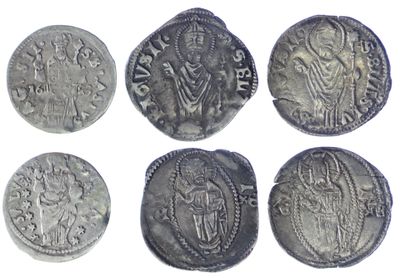 six ancient roman coins from the time of the roman empire