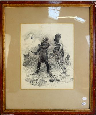 un vieux dessin représentant un homme et une femme dans un champ