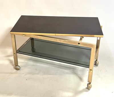 a coffee table with a glass shelf on it