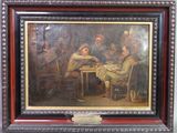 tableau représentant un groupe d'hommes assis autour d'une table en train de jouer aux cartes