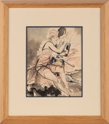 an image of a watercolor painting of a woman and a cat