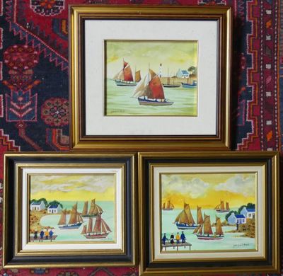 NICOL J.P, "Bateaux de pêche", 3 huiles sur toile, signées, …