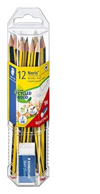une boîte de 12 crayons dans un étui en plastique transparent