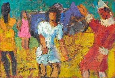 un tableau représentant un groupe d'enfants en train de jouer ensemble