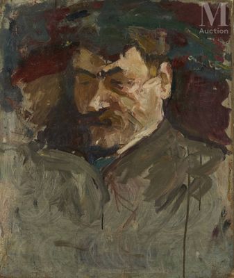 an oil painting of a man with a mustache and a green hat