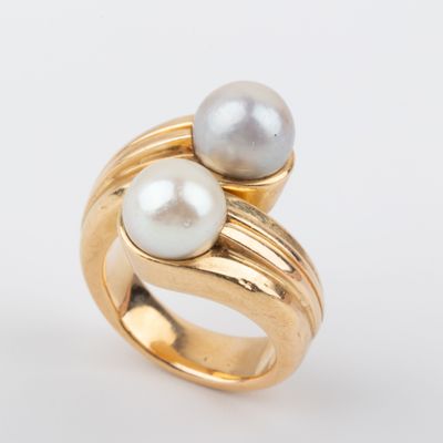 Importante bague "vous et moi " perles de culture blanche et… - Photo 1