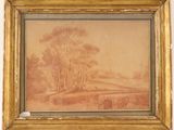 a painting of a landscape with trees in a gold frame