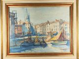 a picture of a painting of boats in the water