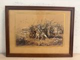 framed picture of a painting of a group of men on horseback