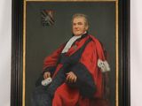 painting of a man in a red robe sitting in a chair